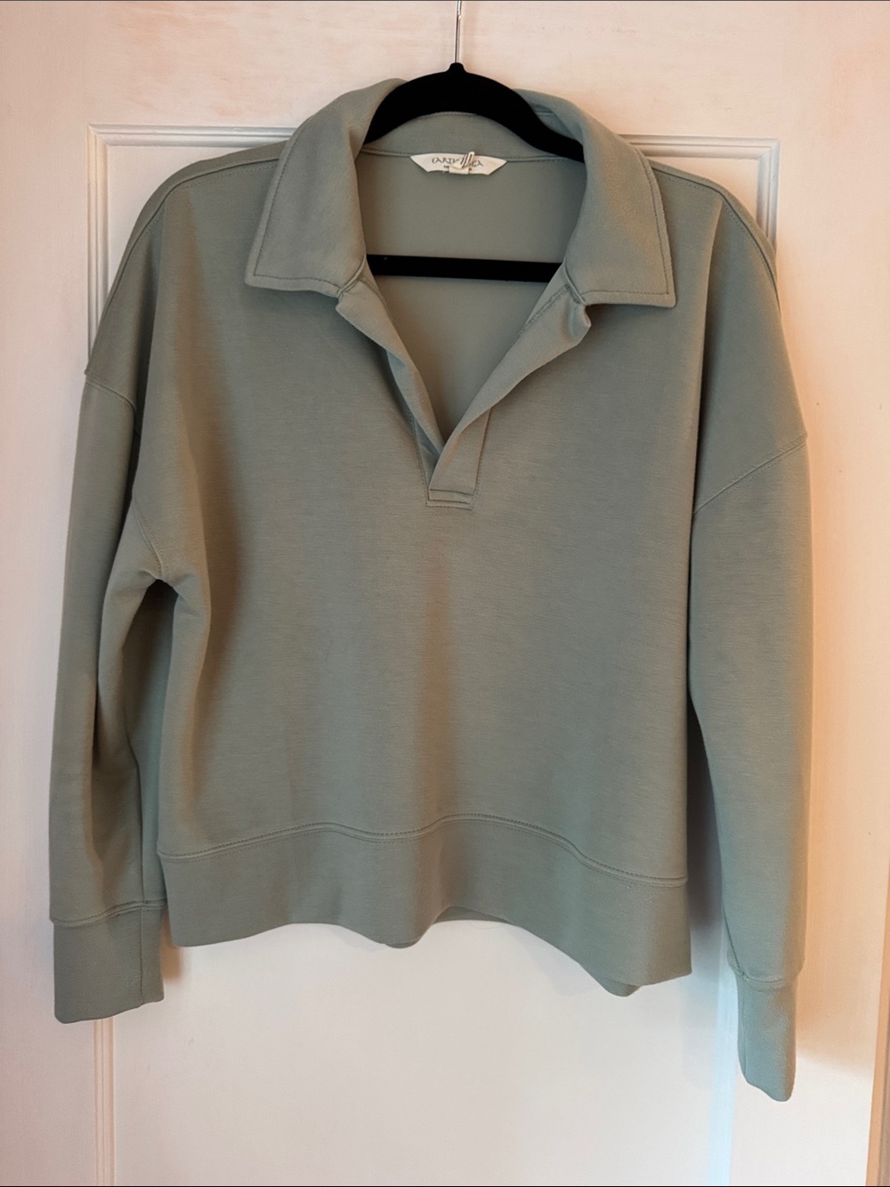 Earth Yoga Open-Collar V-Neck Sweater - Sage Green